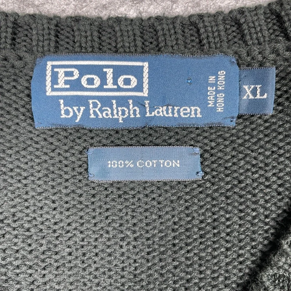 VTG Polo Ralph Lauren Sweater Vest Mens XL Green V-Neck Cotton Pony Knit 90s